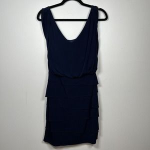 CACHE Navy Blue Tiered Blouson Dress Women's Size 4